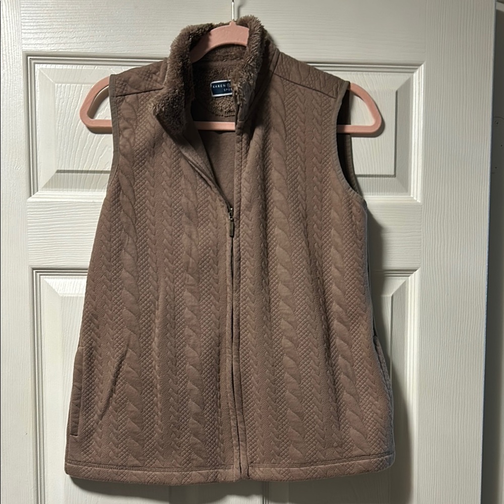 Brown Quilted Vest with Faux Fur Collar
